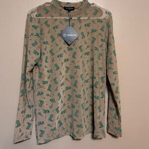 Merigold Kiss Western Tan and Turquoise Mesh Top - New - Size Large